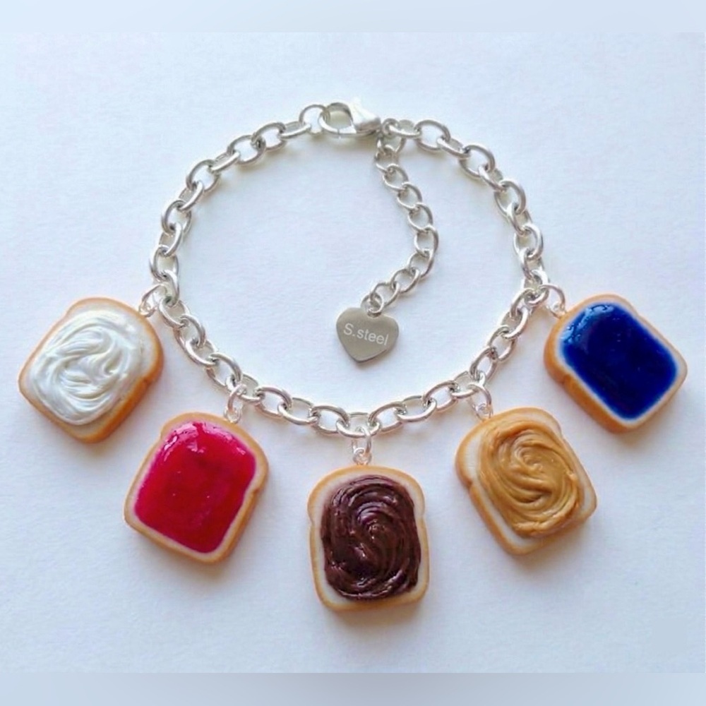 Assorted Toast Charm Bracelet - Adjustable Fit - Handmade